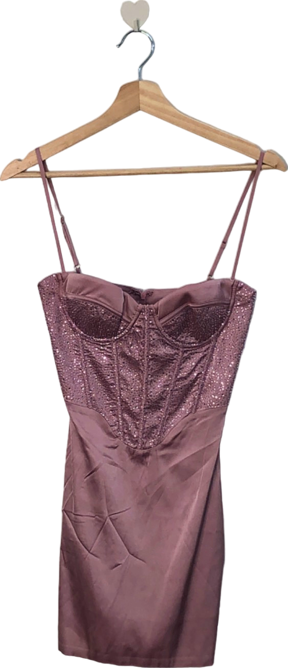 Oh Polly Mauve Embellished Mini Dress with Straps UK 4