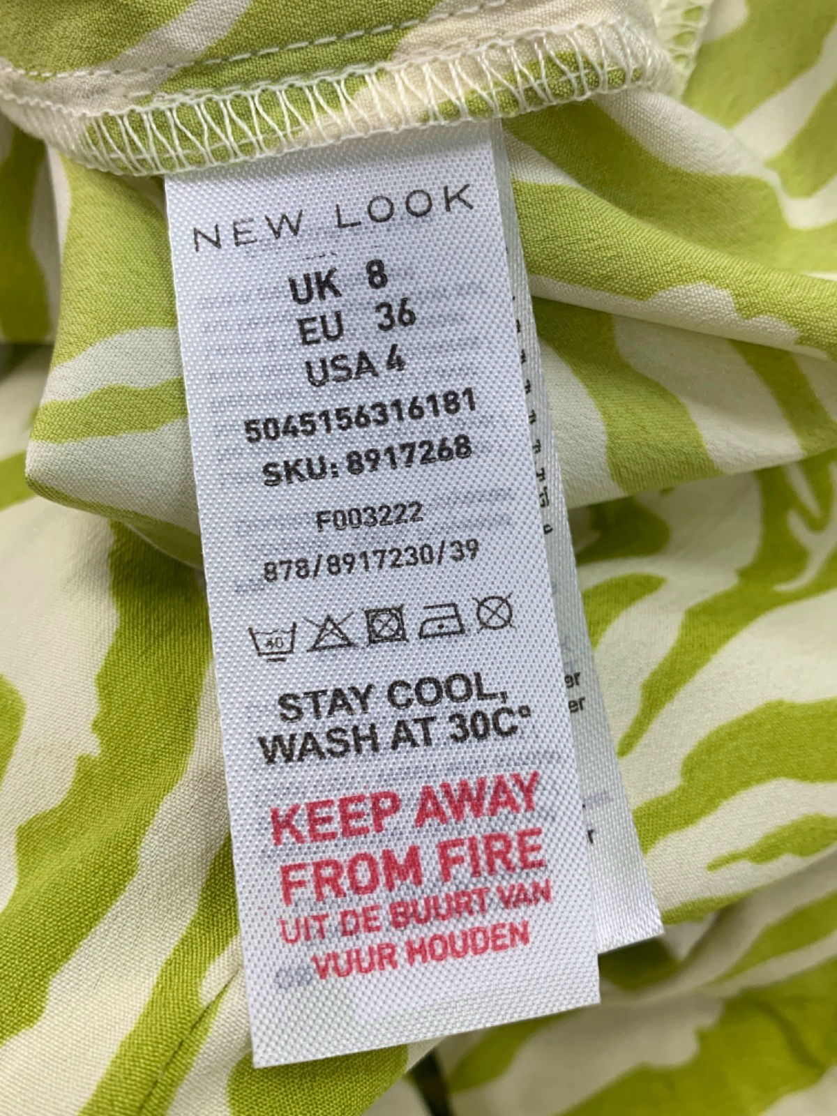 New Look Green & White Zebra Print Midi Dress UK 8