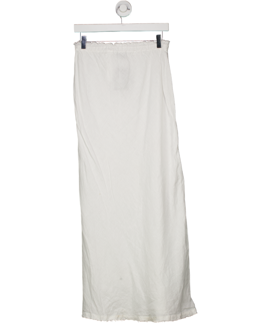 ZARA White Linen Frayed Hem Maxi Skirt UK XS
