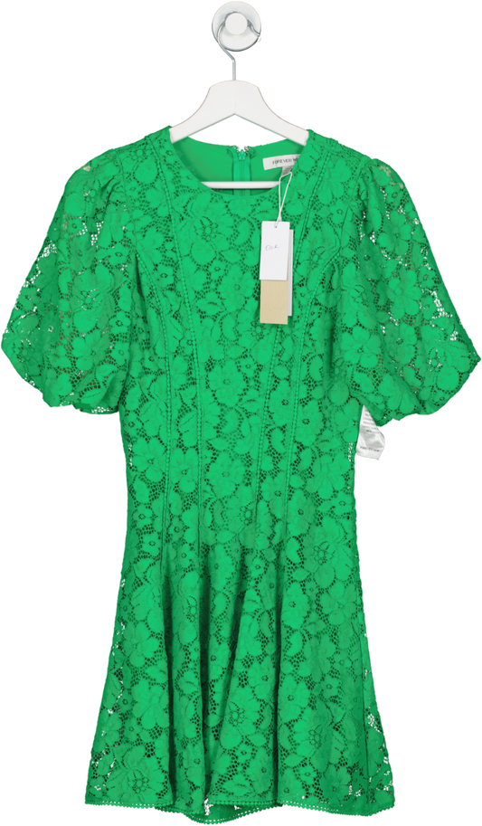 FOREVER NEW Green Milly Lace Trim Mini Dress UK 8