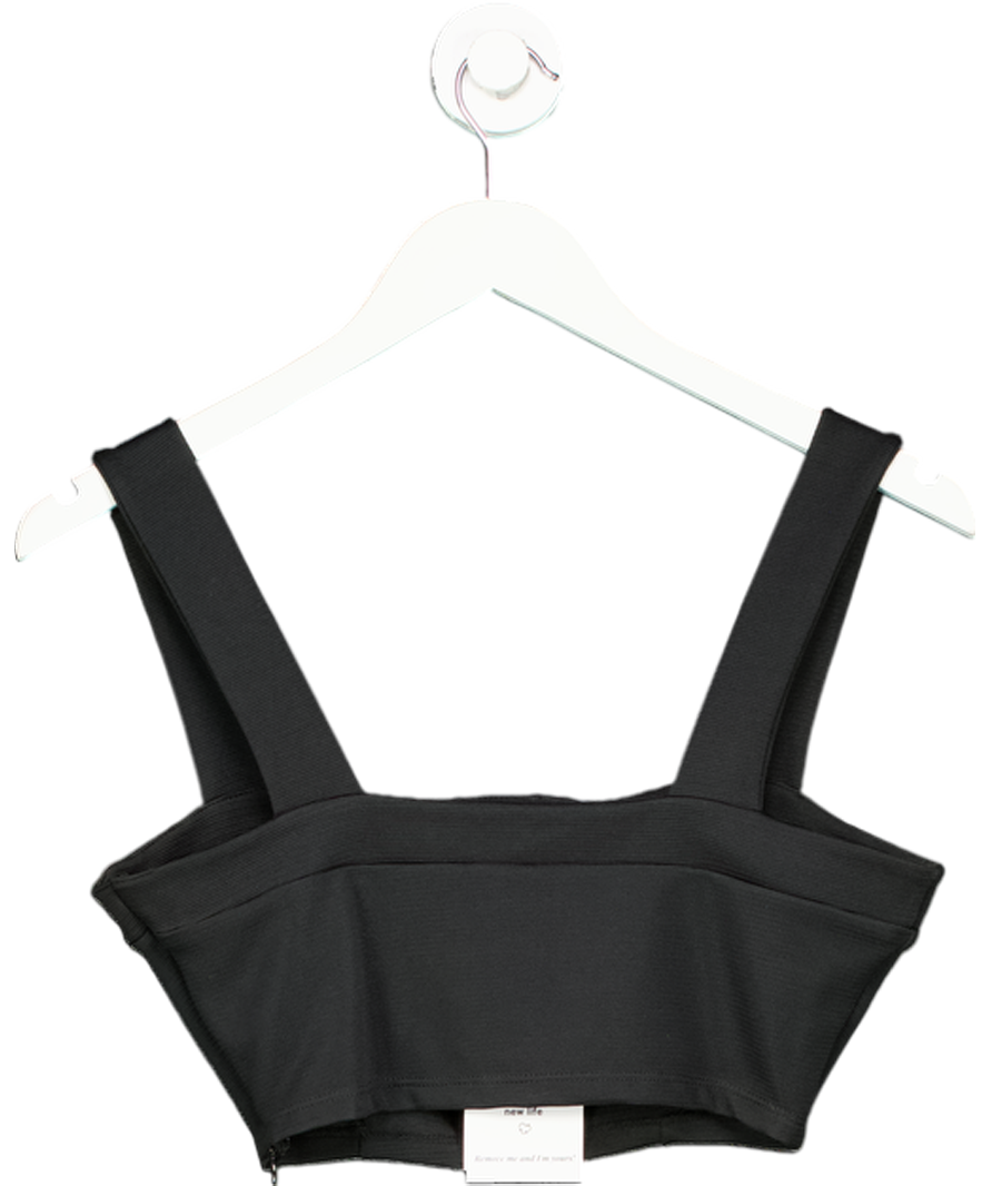 ZARA Black Ottoman Button Detail Crop Top UK S