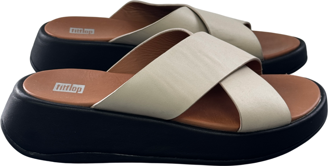 FitFlop Beige F-mode Leather Flatform Cross Slide Sandals UK 5 EU 38 👠