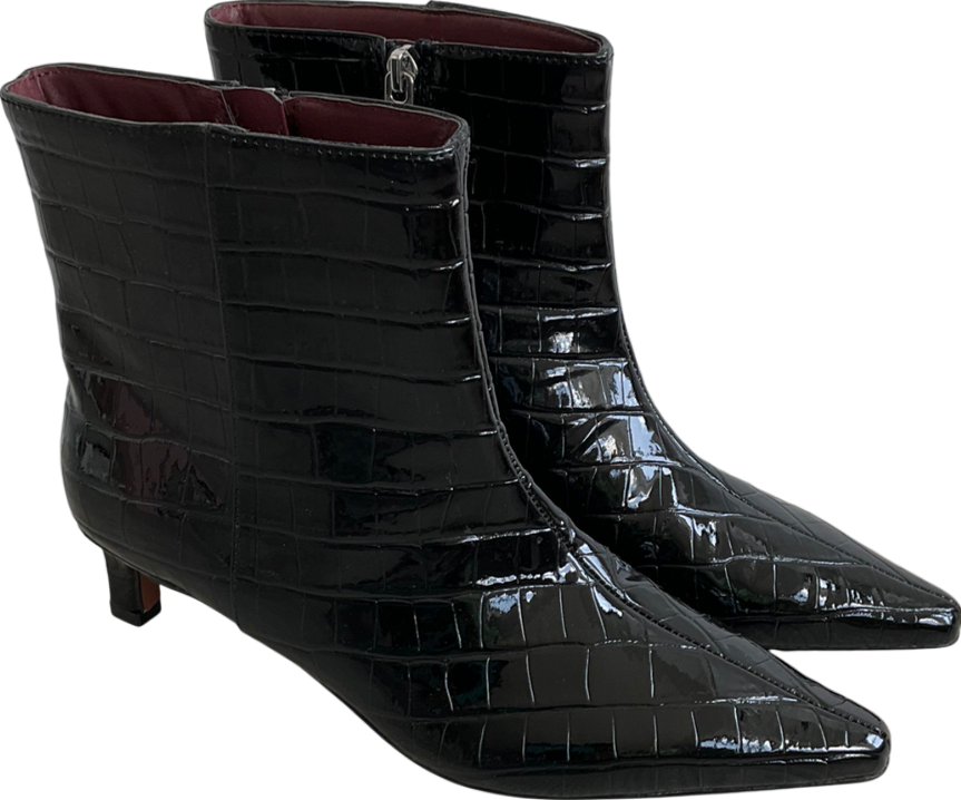 River Island Black Croc Kitten Heel Ankle Boots UK 4 EU 37 👠