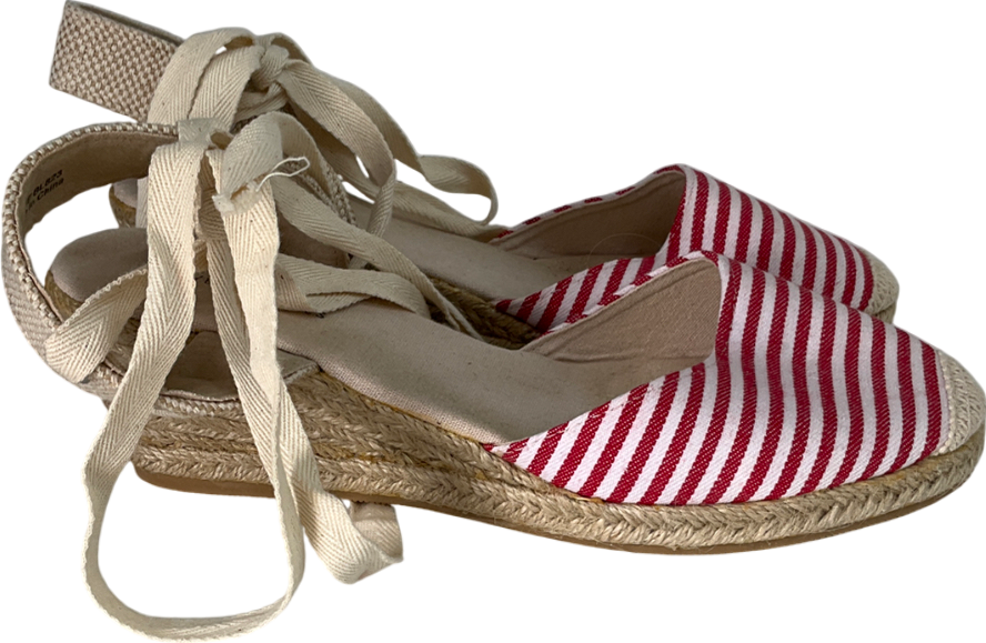 heavenly soles Beige Wedged Sandals With Red And White Stripes UK 6 EU 39 👠