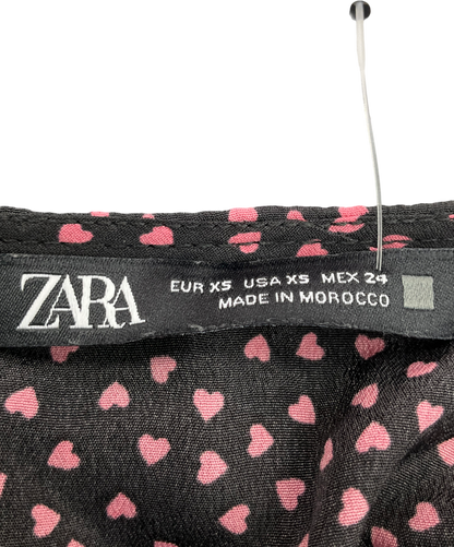 ZARA Black Ruched Heart Print Mini Dress UK XS