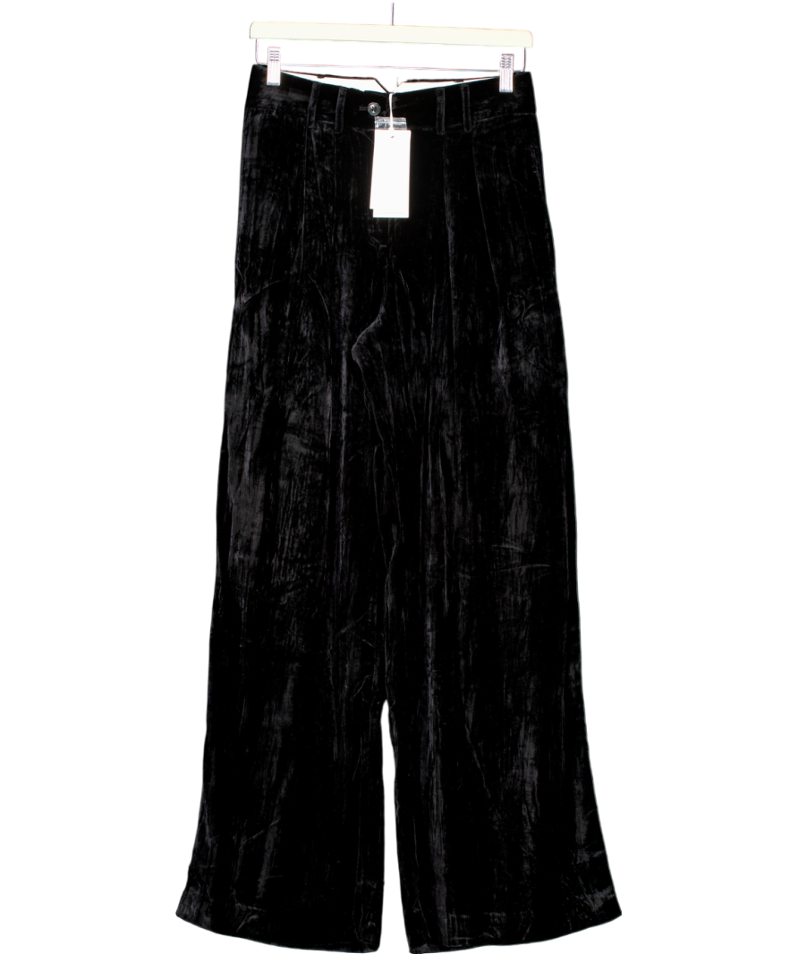 WAT. THE BRAND Black Velvet Wide Leg Trousers UK XS
