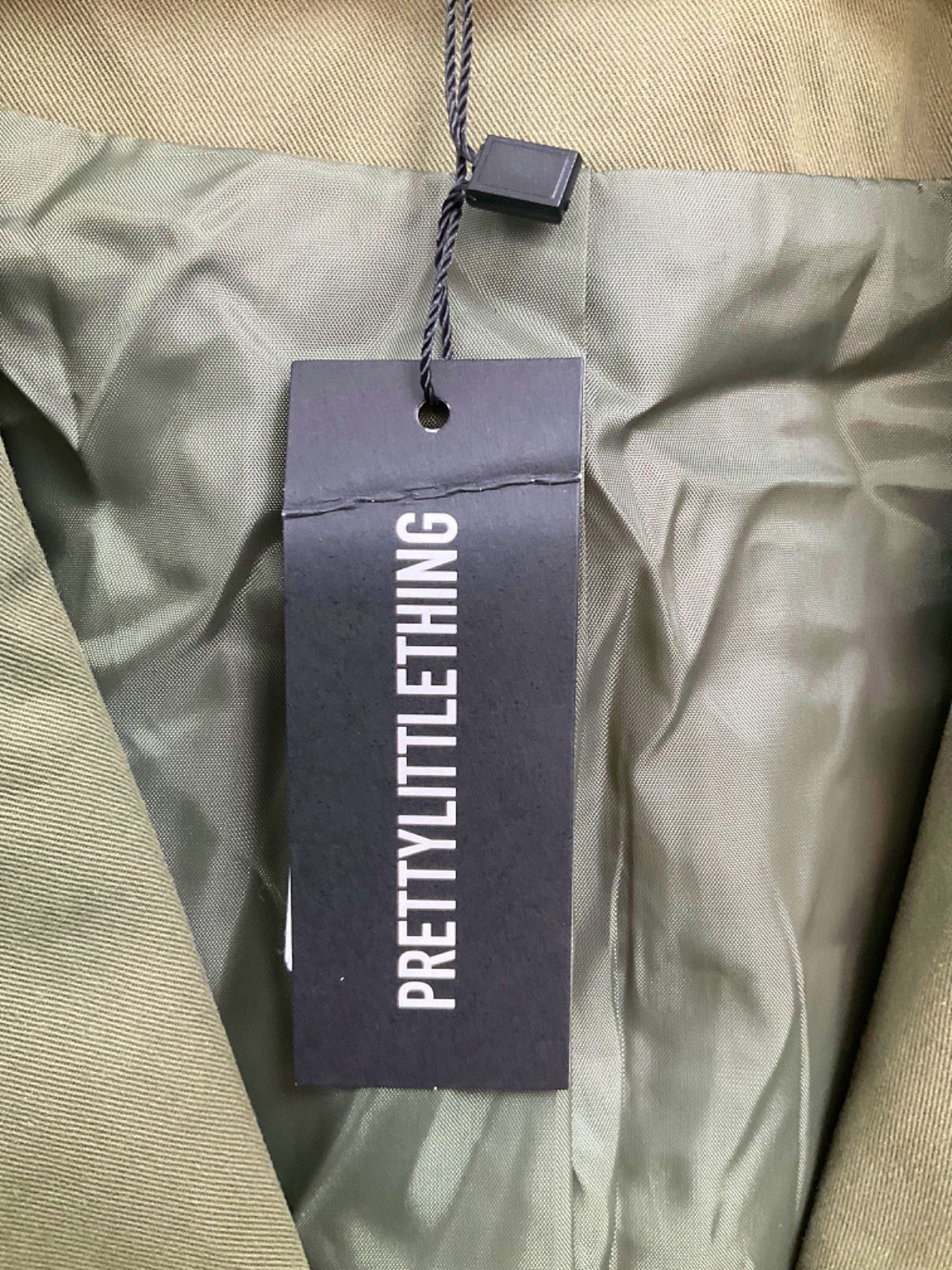 PrettyLittleThing Khaki Tall Tie Waist Trench Coat UK 12