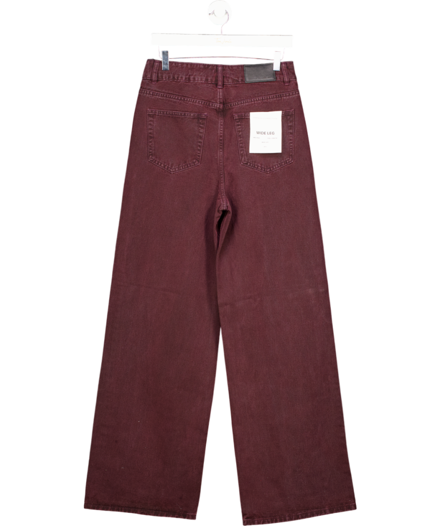 French Connection Dallas Acid Wash Wide Leg Full Length Jeans In Burgundy UK 8