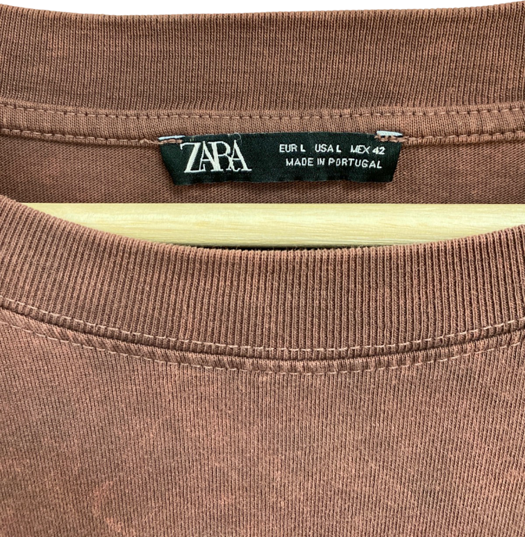 Zara Brown Graphic Print T-Shirt UK L