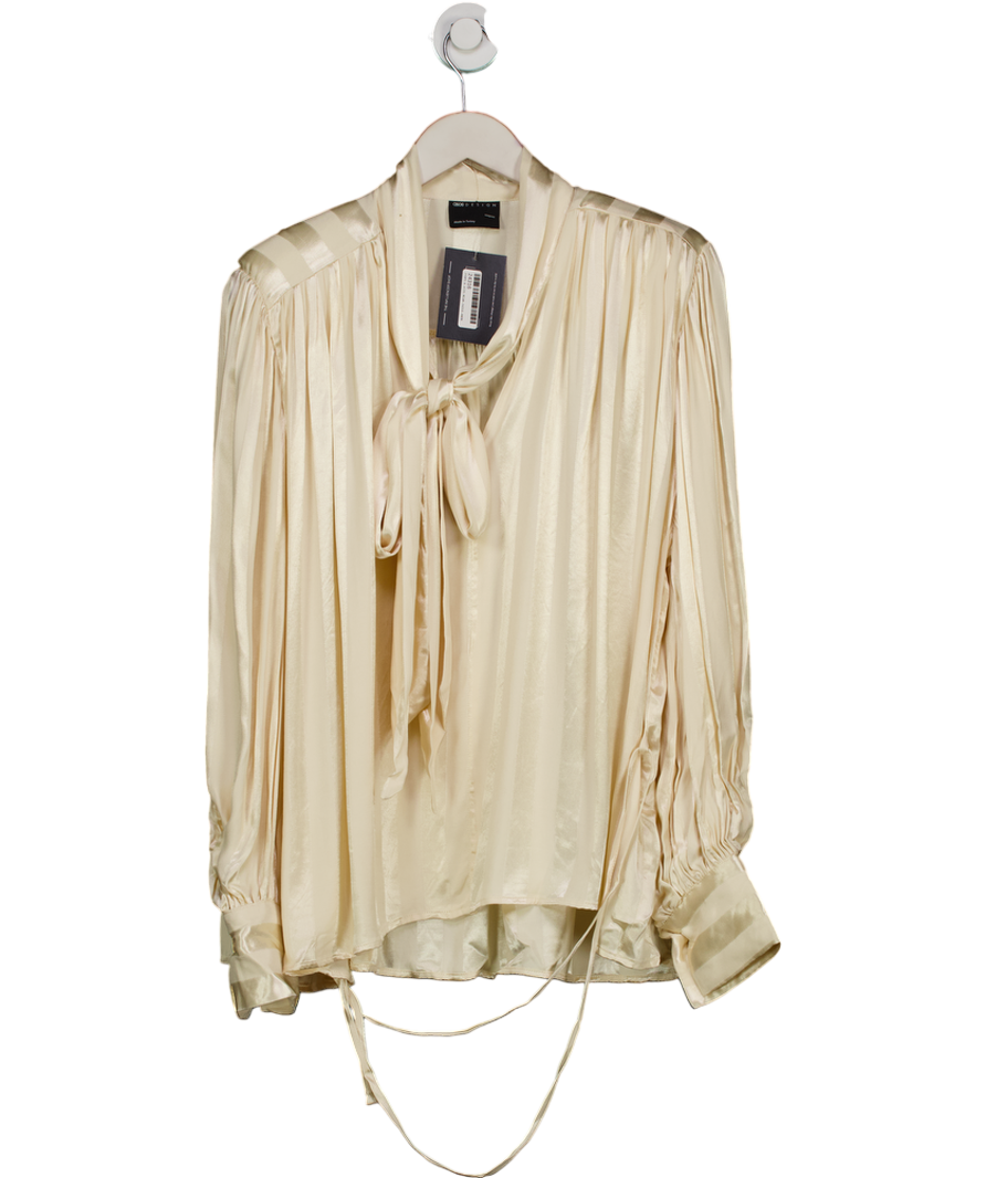 ASOS Design Cream Satin Stripe Neck Tie Shirt UK 8