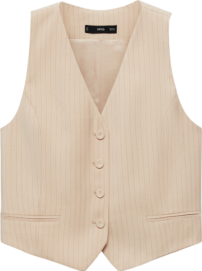 MANGO Beige Striped Suit Waistcoat UK M