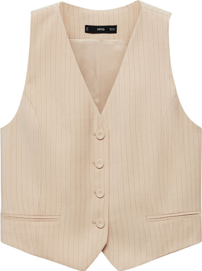 MANGO Beige Striped Suit Waistcoat UK M