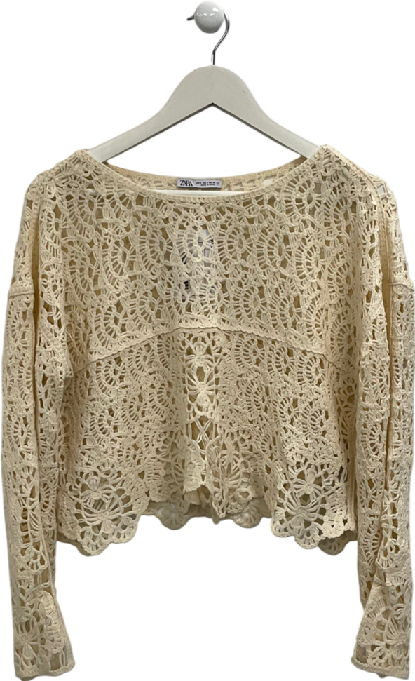 ZARA Cream Long Sleeve Opencrochet Top UK S