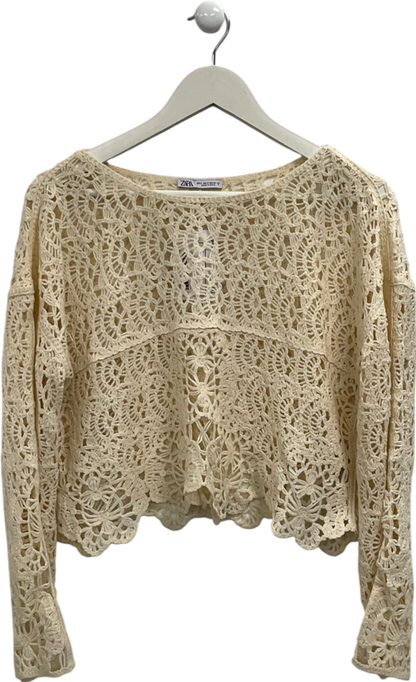 ZARA Cream Long Sleeve Opencrochet Top UK S