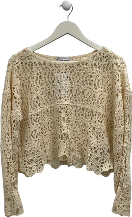 ZARA Cream Long Sleeve Opencrochet Top UK S