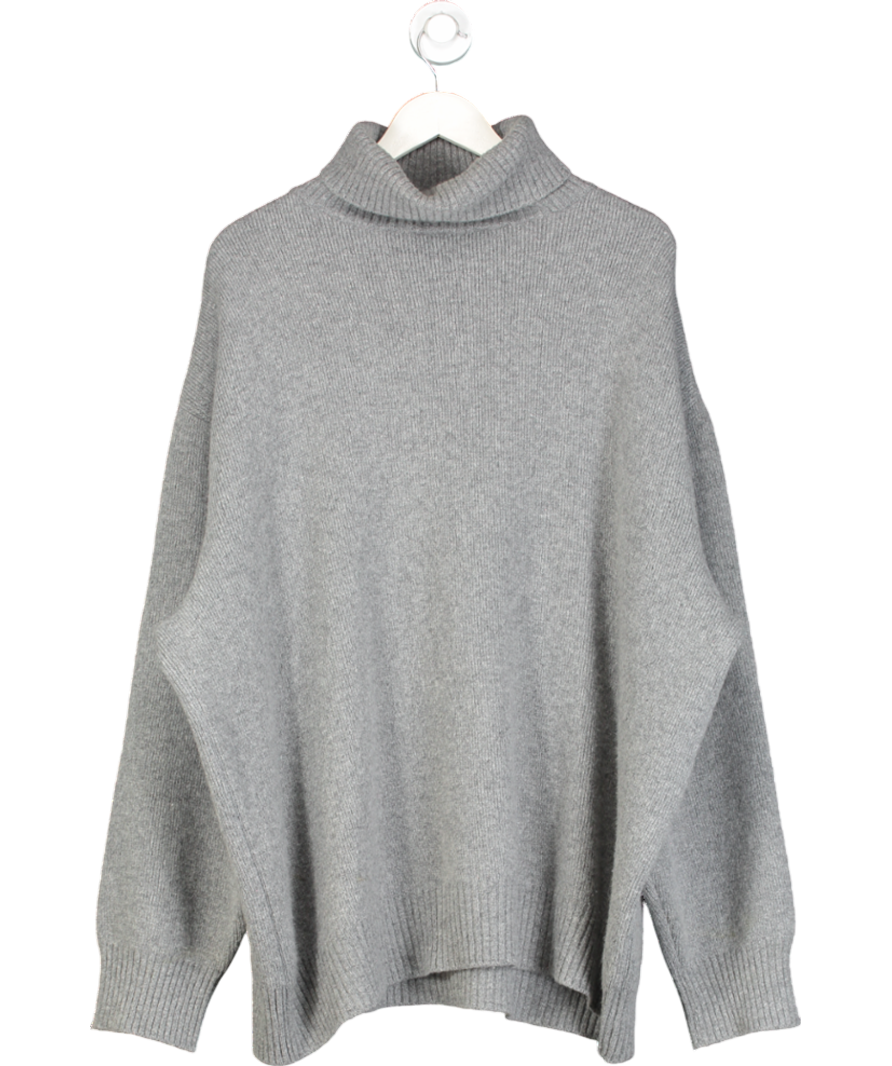 Raey Grey Displaced-sleeve Roll-neck Wool Sweater UK S/M
