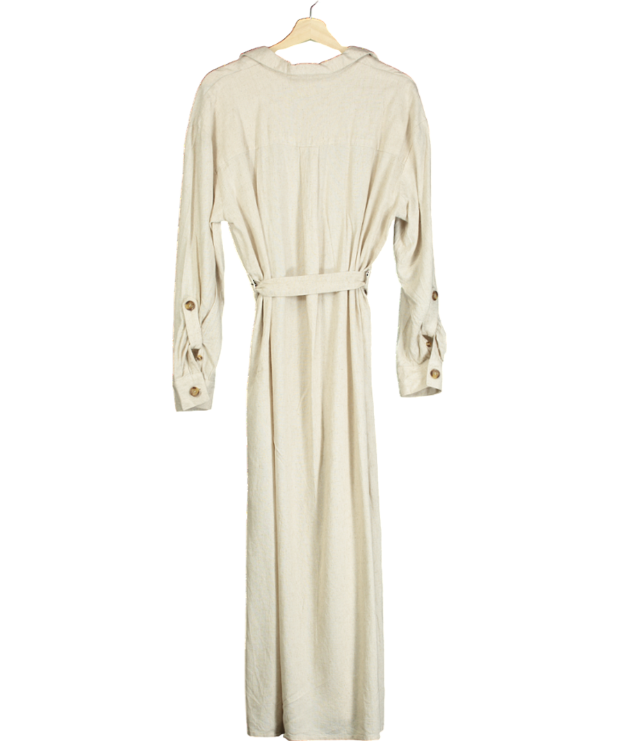 River Island Beige Linen Maxi Shirt Dress UK 12
