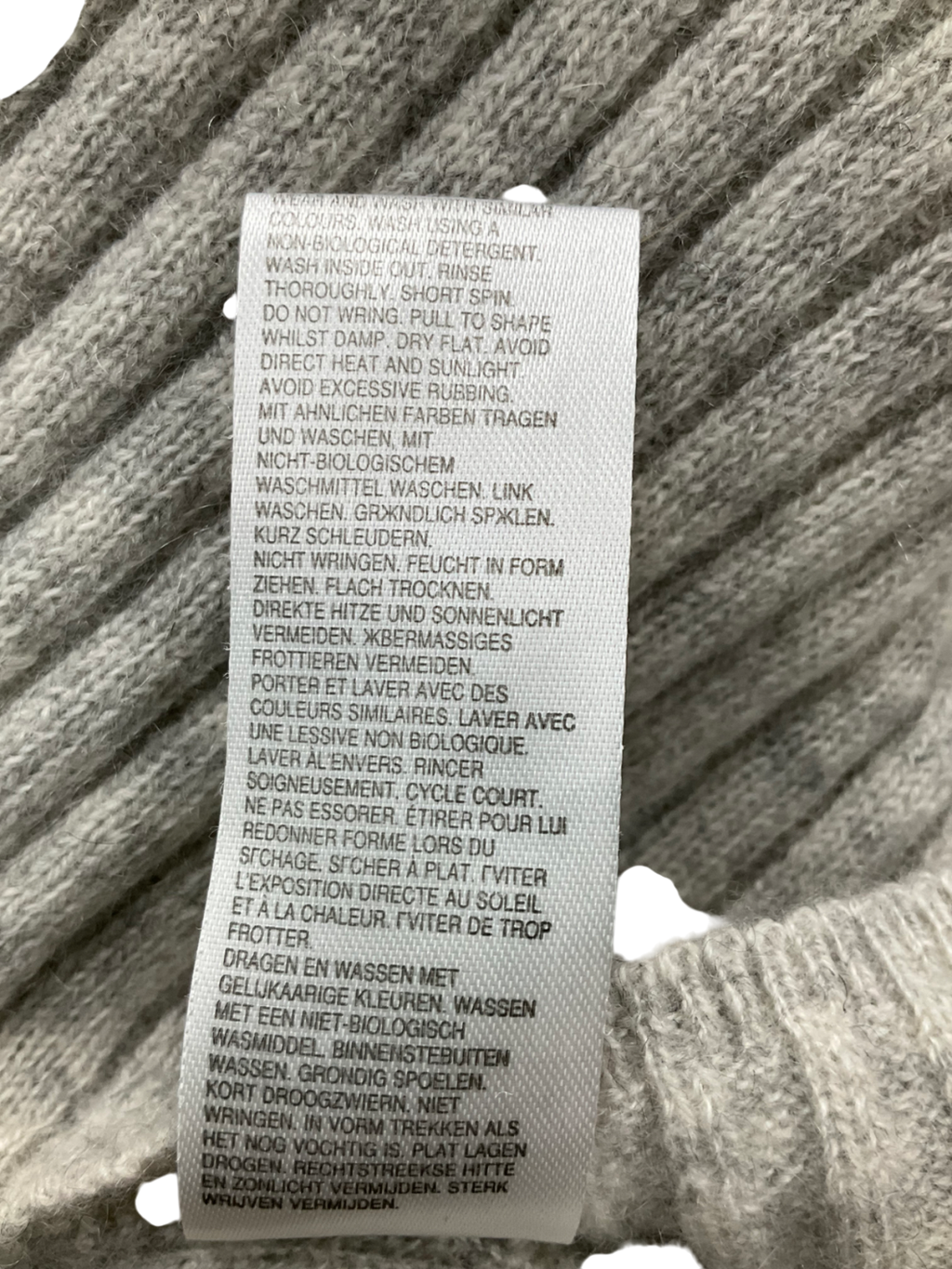 Crush Cashmere Beige Cashmere Ribbed V Neck Collared Sweater UK S