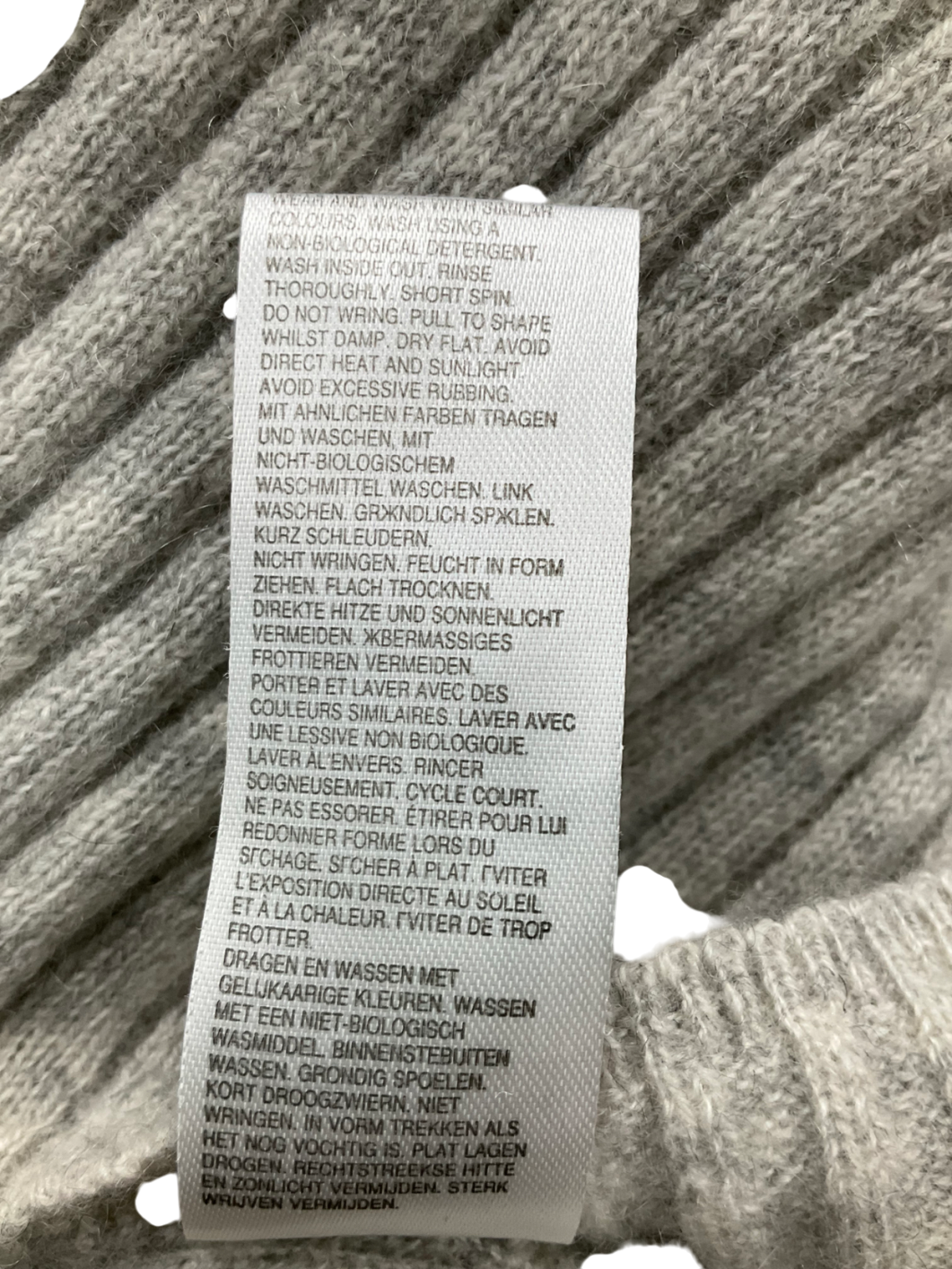 Crush Cashmere Beige Cashmere Ribbed V Neck Collared Sweater UK S