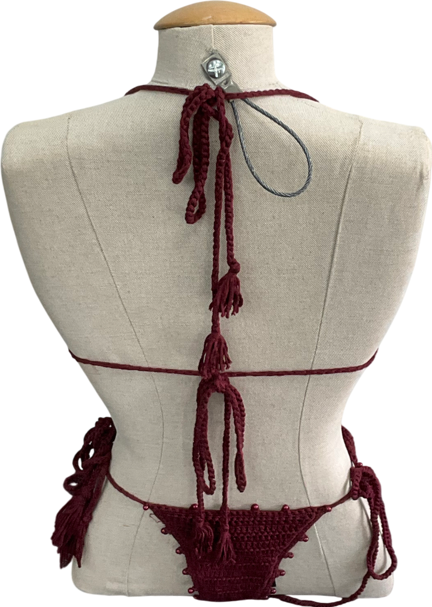 Mars the Label Red The Crochet Bikini In Burgundy Top UK L / Bottoms UK S