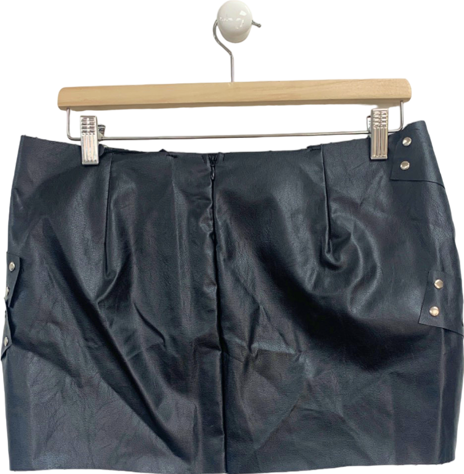 Ego Black Stud Detail Leather Mini Skirt UK 10