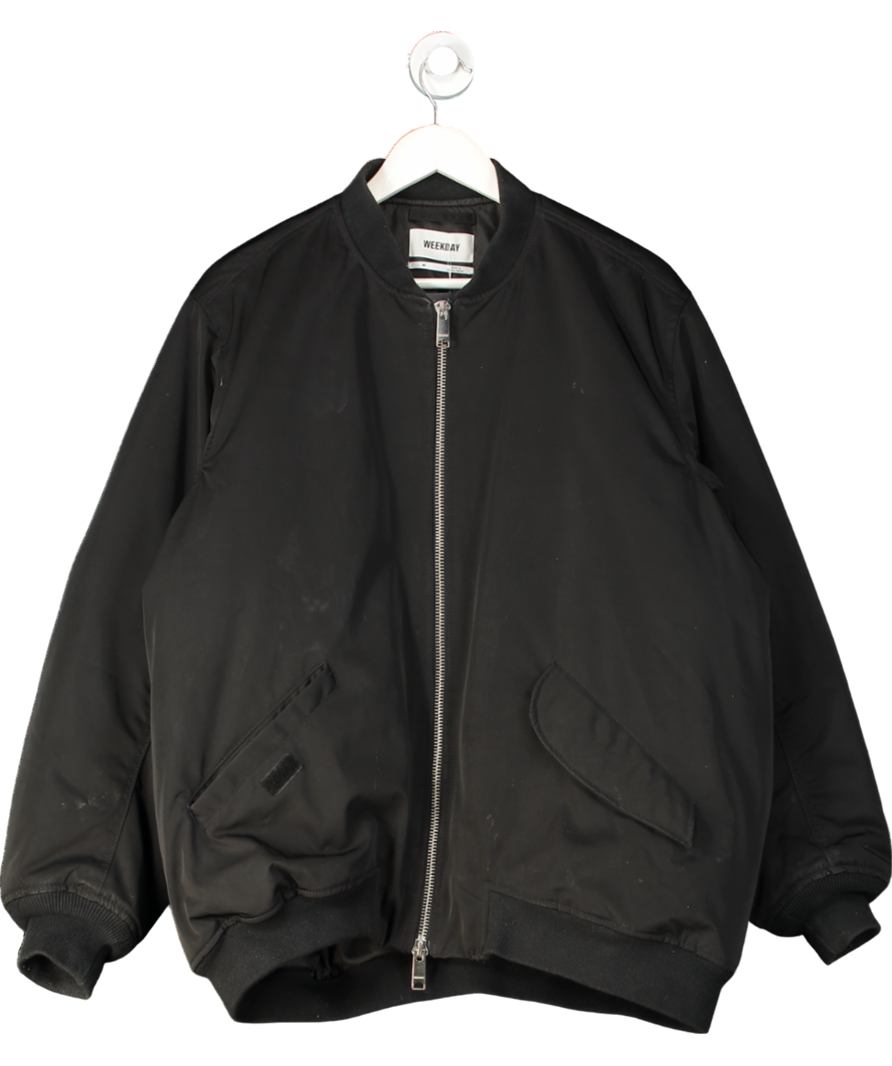 Weekday Black Lui Oversized Bomber Jacket UK M