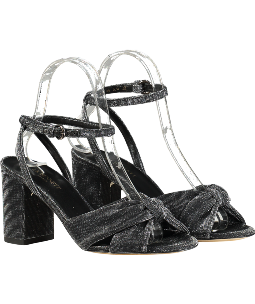 LK Bennett Black Eliana Pewter Knotted Round Heel Formal Sandals UK 3 EU 36 👠