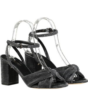 LK Bennett Black Eliana Pewter Knotted Round Heel Formal Sandals UK 3 EU 36