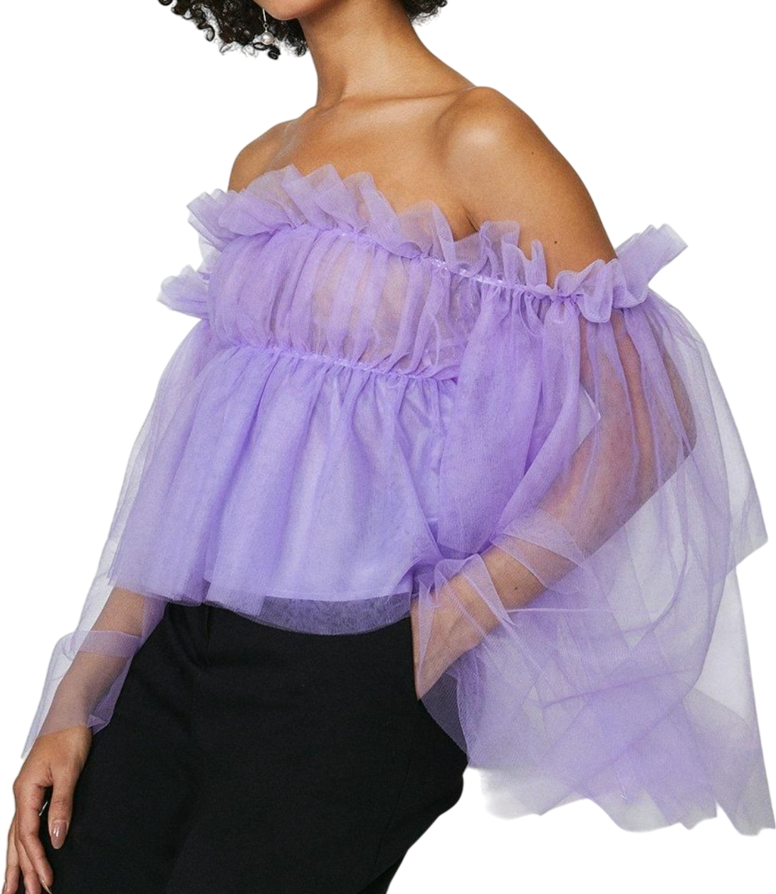 Coast Purple Lilac Mega Tulle Bardot Top UK 8