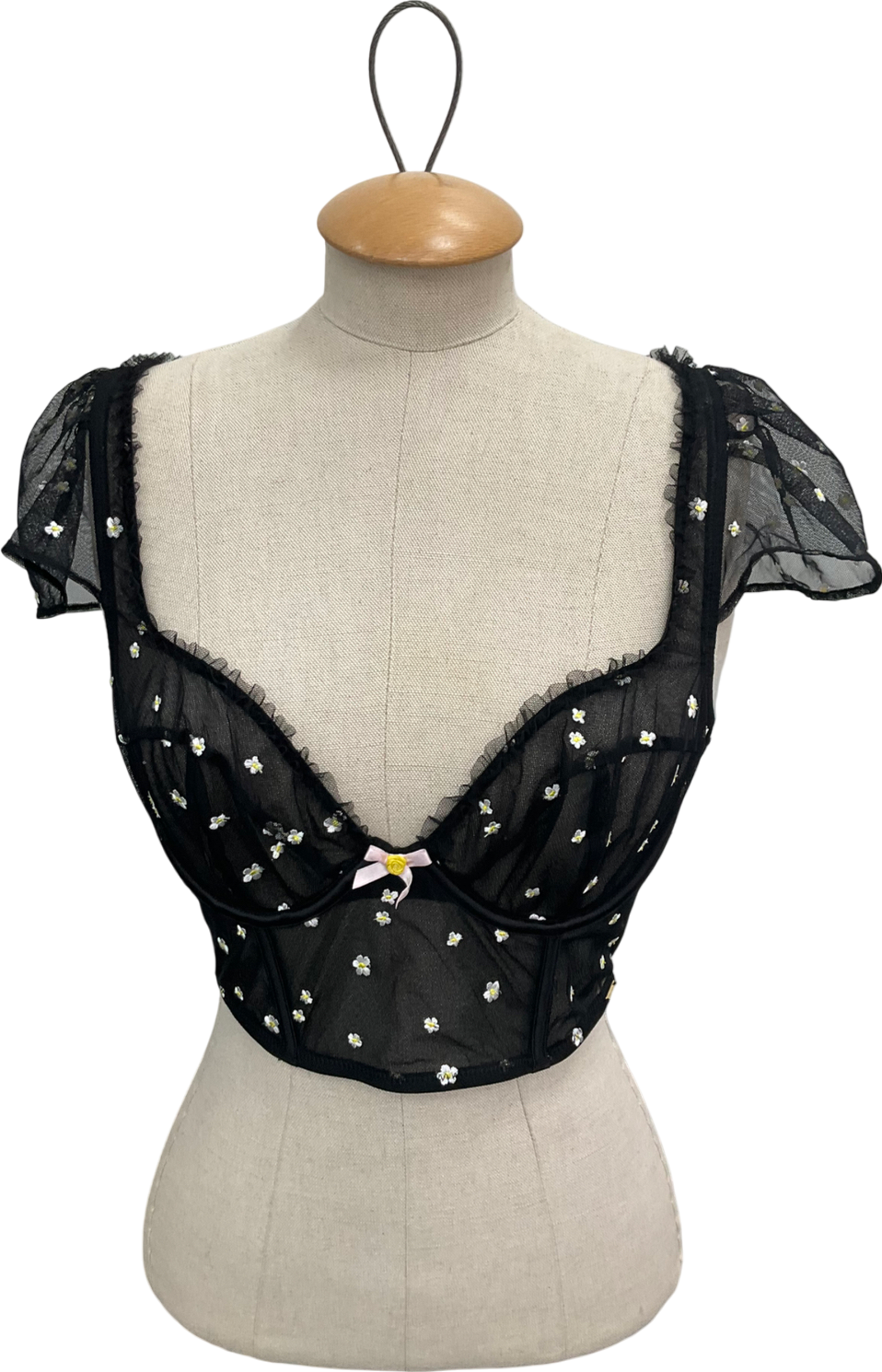 boux avenue Black Daisy Embroidered Mesh Basque UK 34C