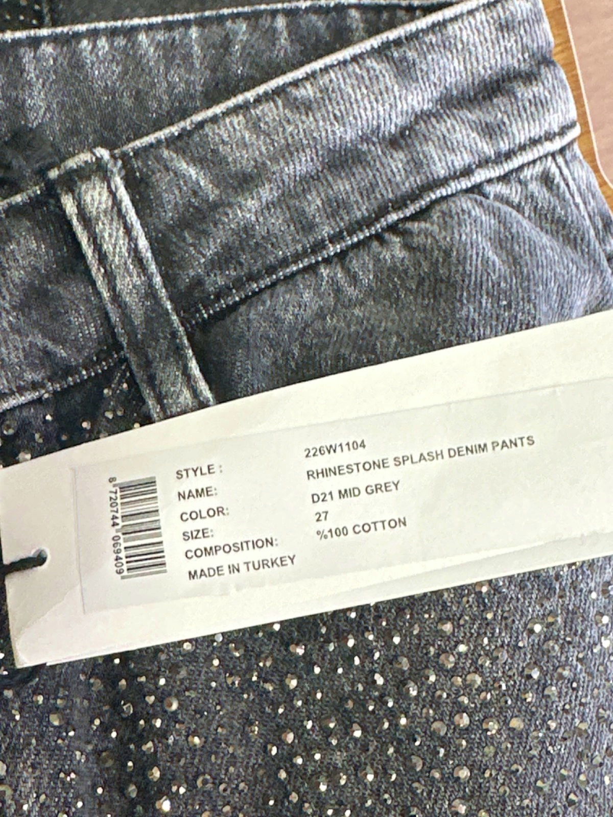 Karl Lagerfeld Grey Rhinestone Splash Denim Pants W27