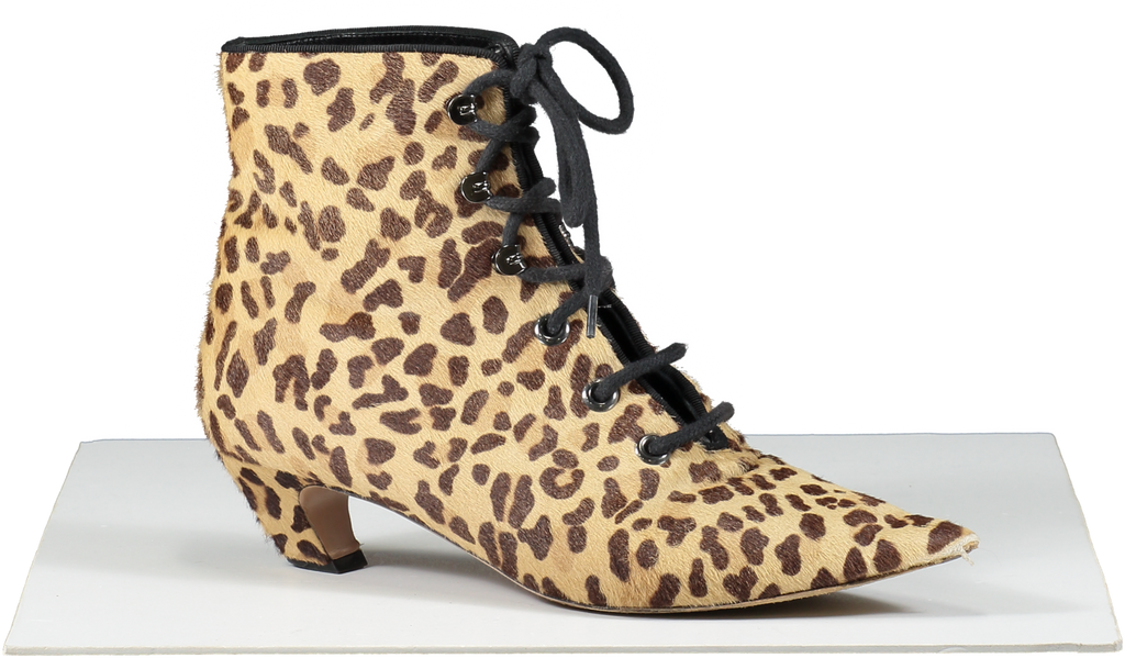 Dior Brown Lace Up Kitten Heel Ankle Boots- Leopard Print UK 5.5 EU 38.5