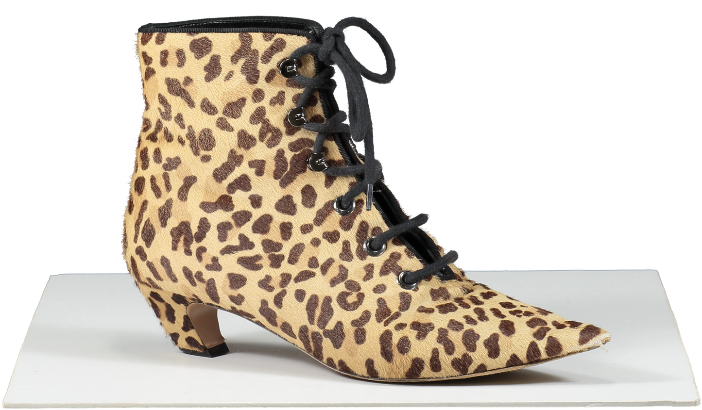 Dior Brown Lace Up Kitten Heel Ankle Boots- Leopard Print UK 5.5 EU 38.5 👠