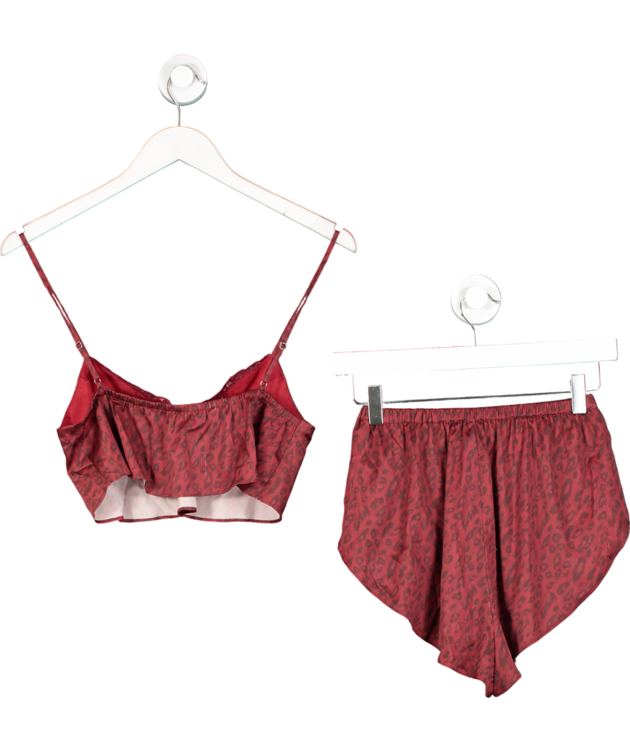 Oh Polly Red Satin Leopard Print Cami And Short Pyjama Set UK 6