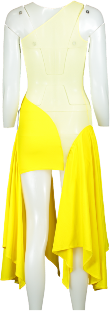 SKETCH-Y Yellow One Shoulder Asymmetric Dress UK S