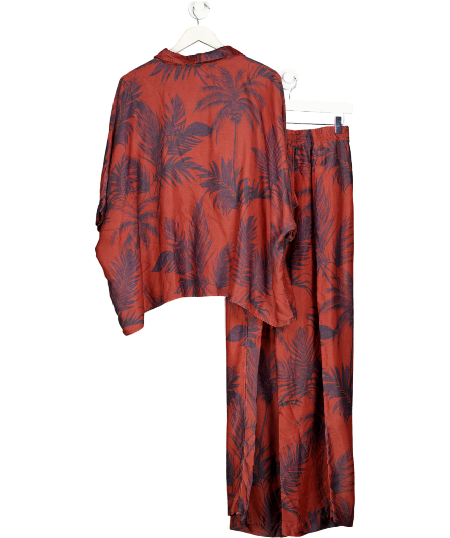 Next Brown Palm Print Wide Leg Satin Co Ord UK 22