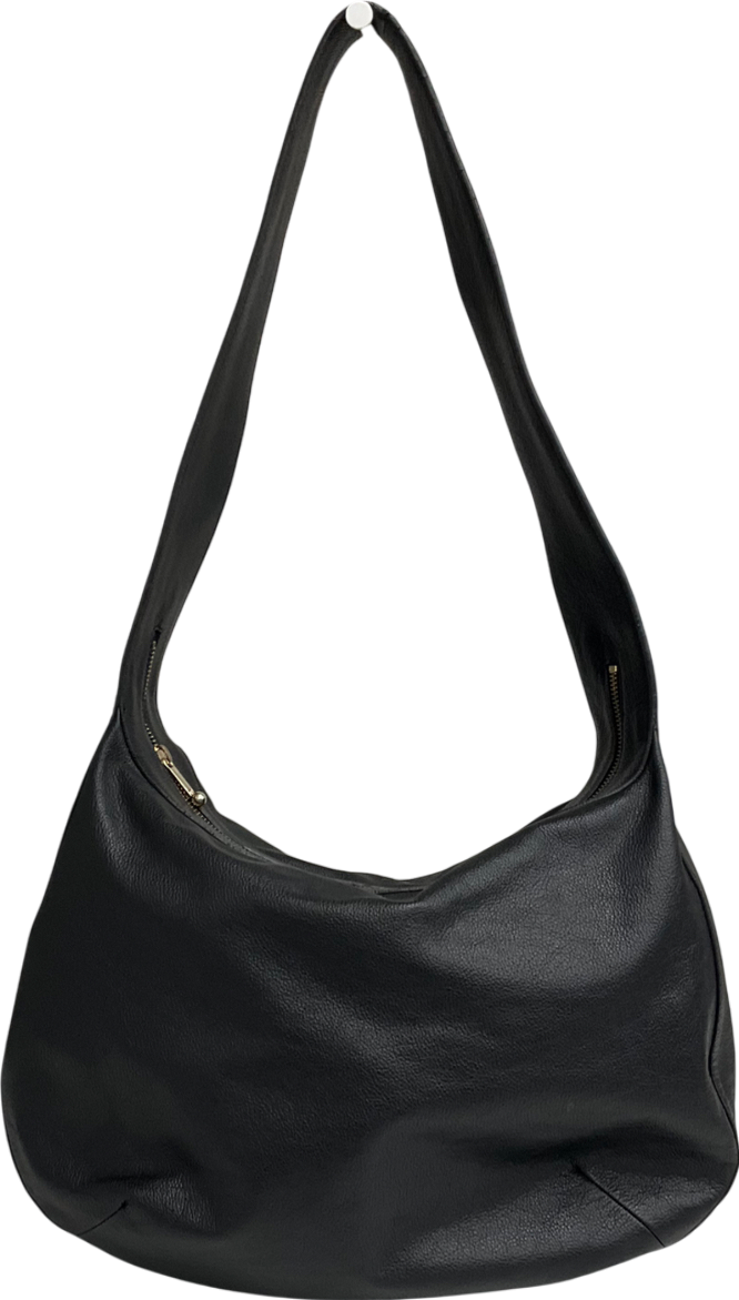 cos Black Curved Leather Shoulder Bag One Size