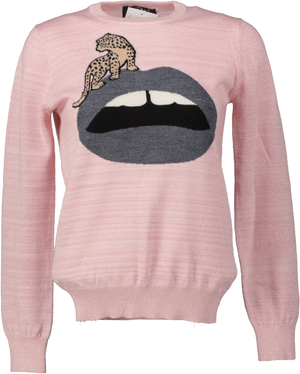 MARCUS LUPFER Baby Pink Fine Wool Blend  Iconic Lips Jumper UK XS