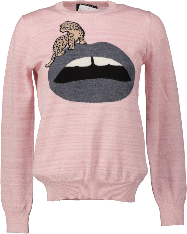 MARCUS LUPFER Baby Pink Fine Wool Blend  Iconic Lips Jumper UK XS