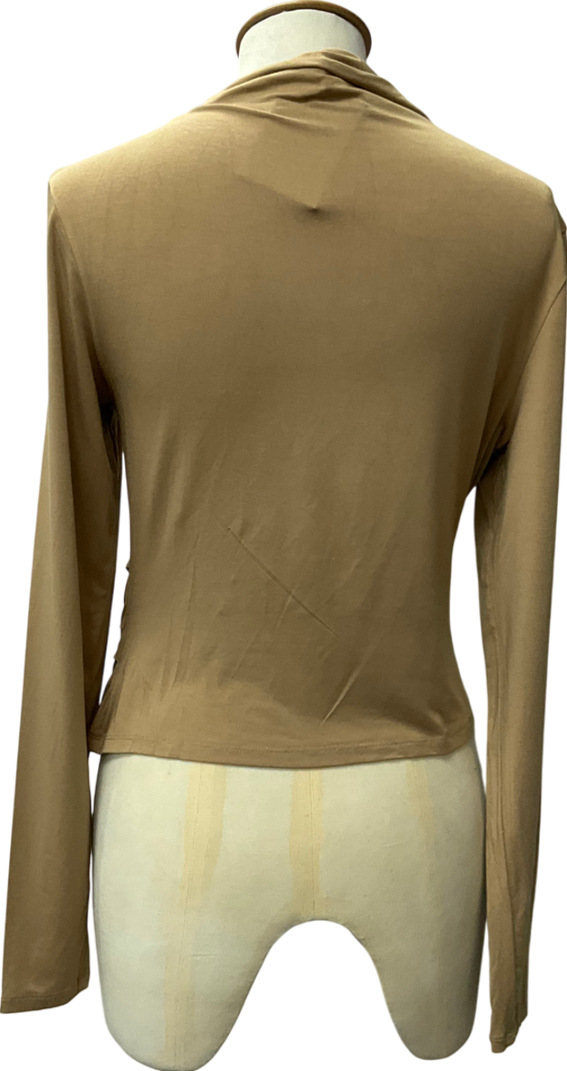 Superdry Beige Long Sleeve Ruched Mock Neck Top UK 14