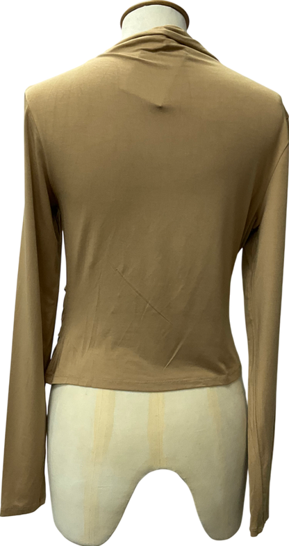 Superdry Beige Long Sleeve Ruched Mock Neck Top UK 14