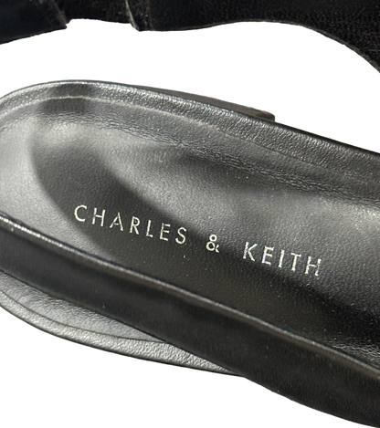 Charles & Keith Black Bow Ruched Slingback Flats UK 5 EU 38 👠