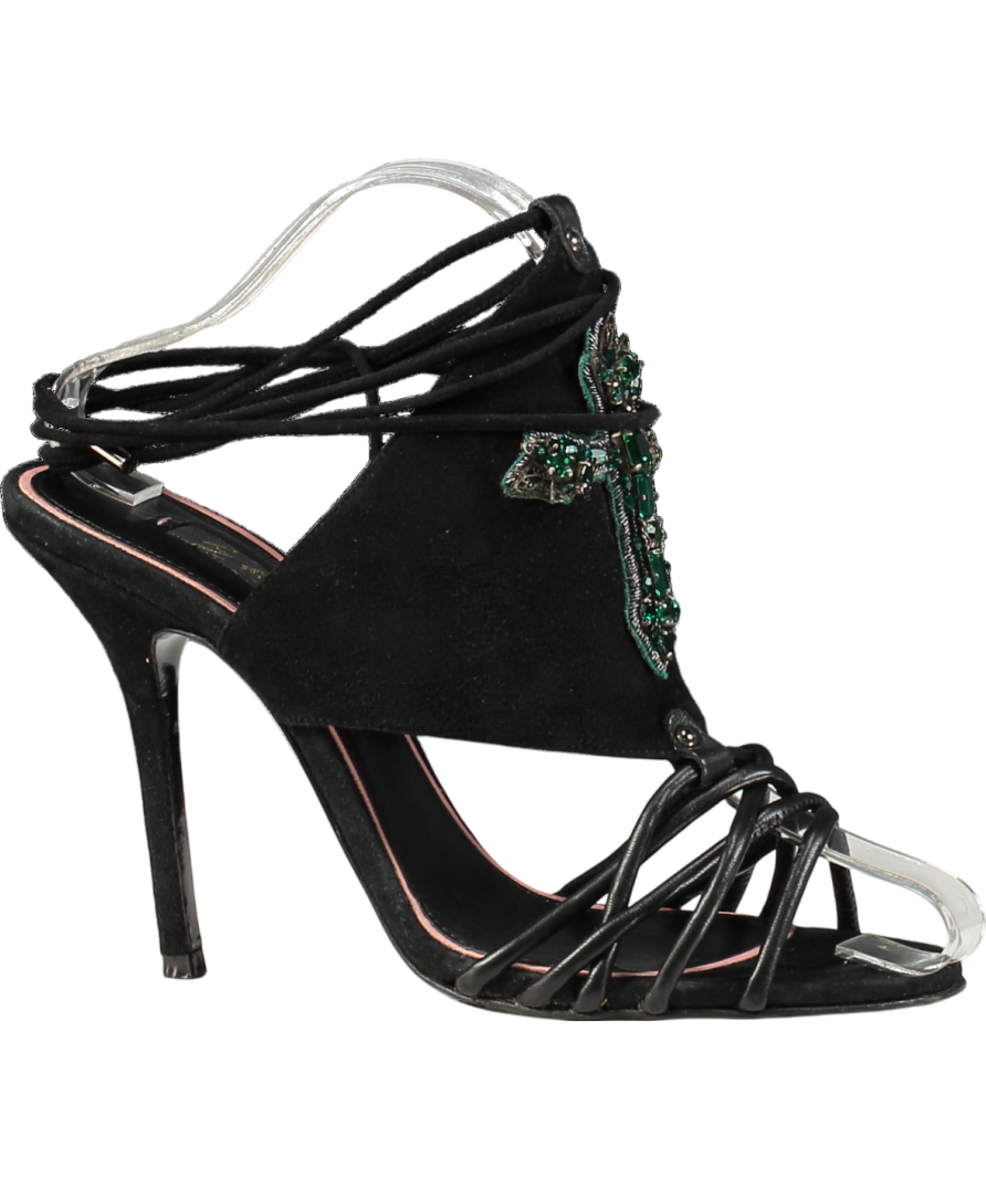 JF London Black Lace Wrap Round Toe Cross Detail Heels UK 6 EU 39 👠