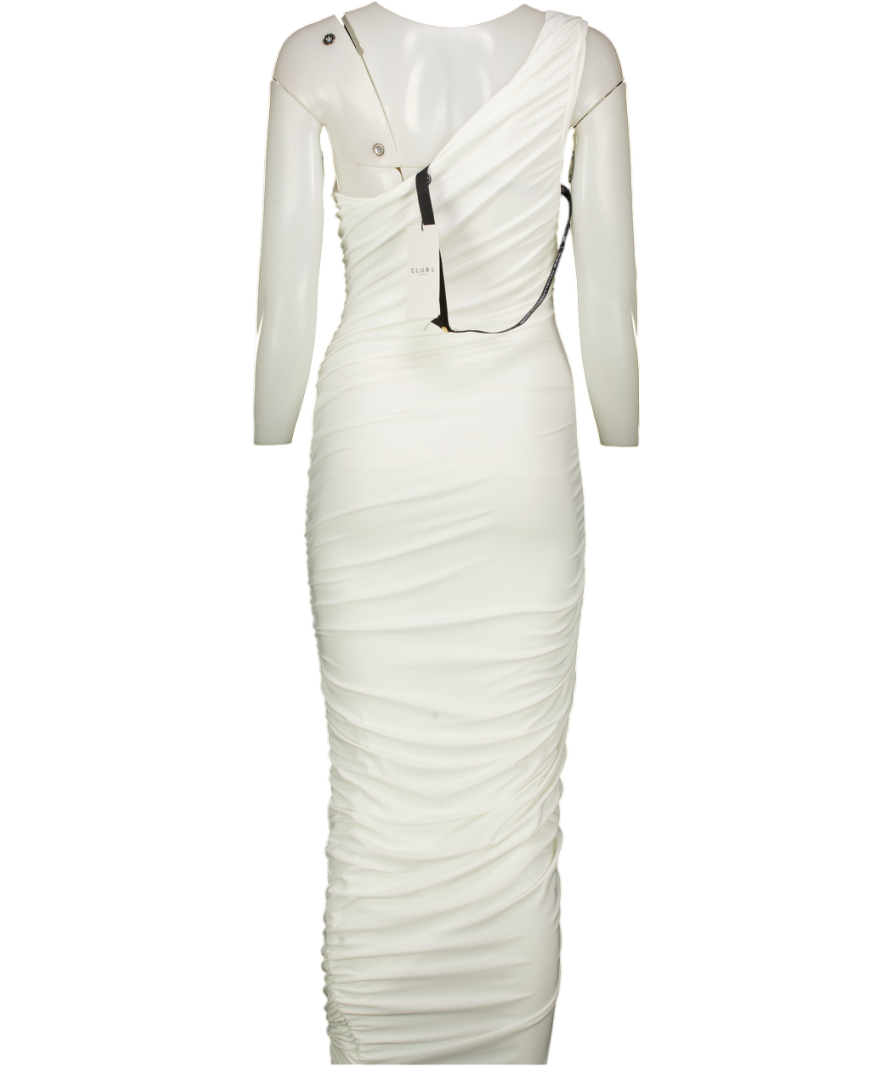 Club L White One Shoulder Asymmetric Ruched Midi Dress UK 8