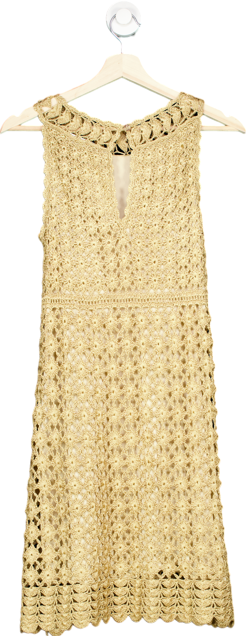 Diane von Furstenberg Gold Crochet Knit Dress M
