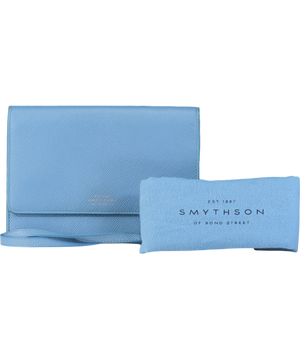 Smythson Light Blue Cross Grain Leather Crossbody Bag