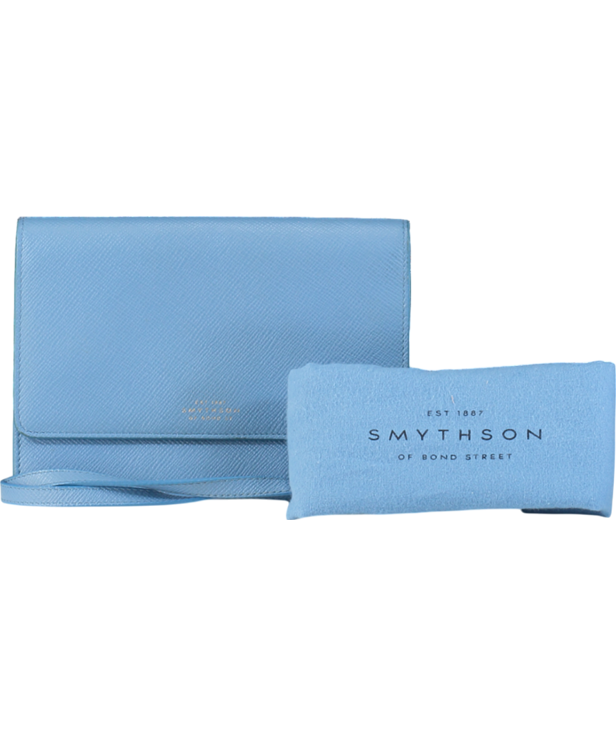 Smythson Light Blue Cross Grain Leather Crossbody Bag