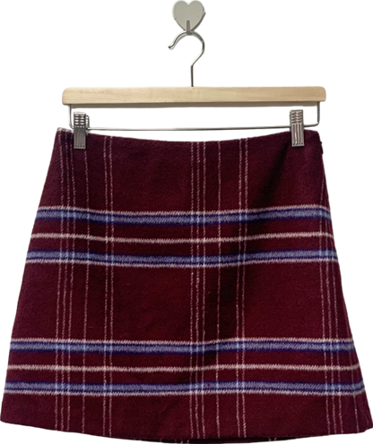 Avenue Burgundy Checkered Mini Skirt UK 10