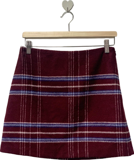 Avenue Burgundy Checkered Mini Skirt UK 10