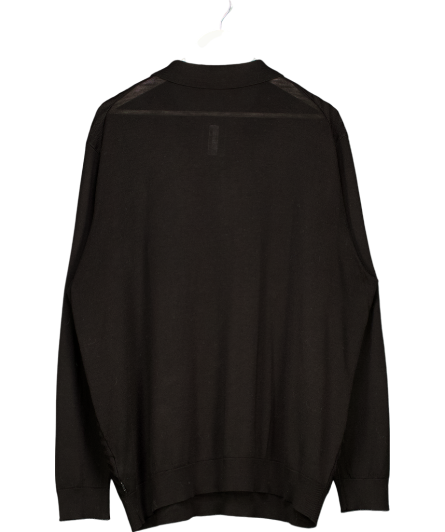 HUGO BOSS Long Sleeve Knitted Polo Shirt In Black UK XXL